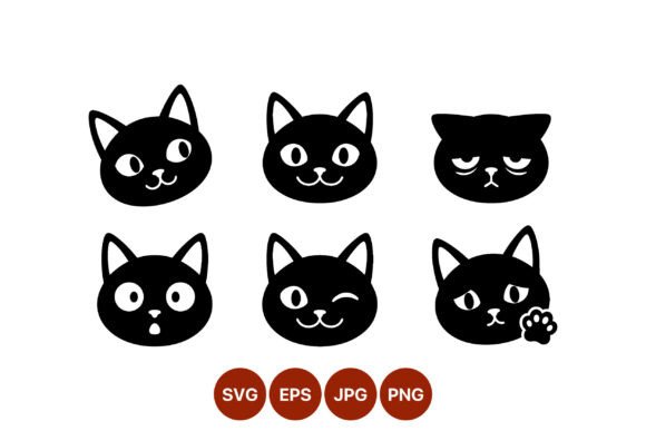 Black Cat Faces Set