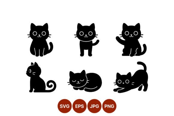 Black Cat Icons Set Flat Vector