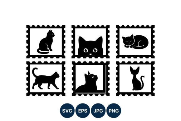 Black Cat Silhouettes Stamp Vector
