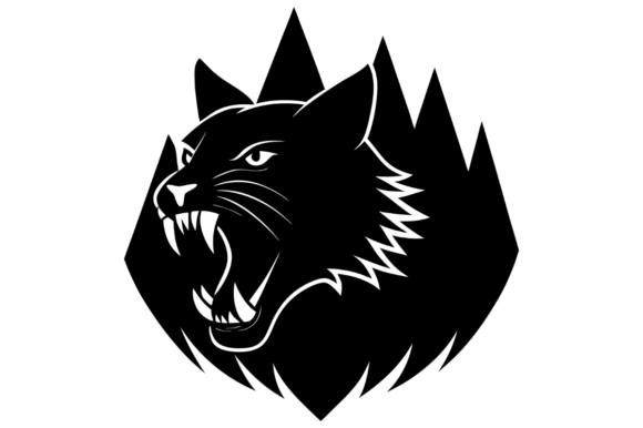 Black Silhouette of a Fierce Cat Head