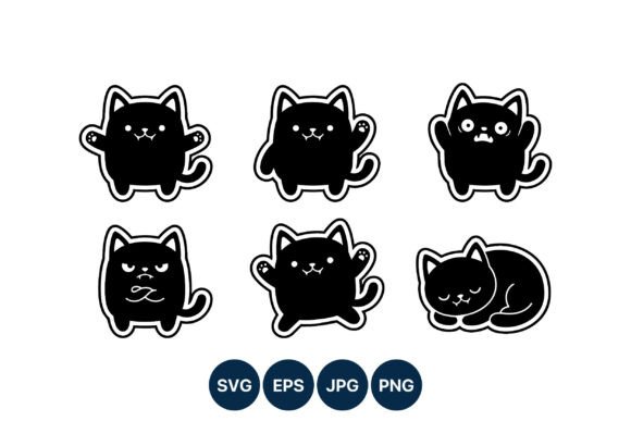 Black White Cartoon Cat Stickers