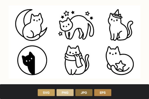Black White Cute Cat Outlines