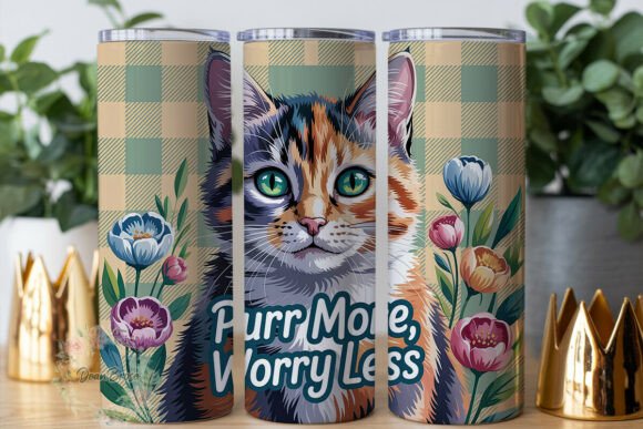 Calico Kitten Plaid Floral Tumbler