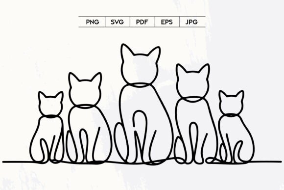 Cat Family Continuous Line Art Illustration