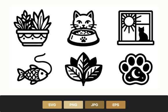 Cat Food Fish Plant Paw Icons