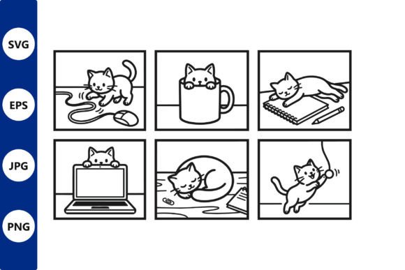 Cat Line Art Six Panel Set