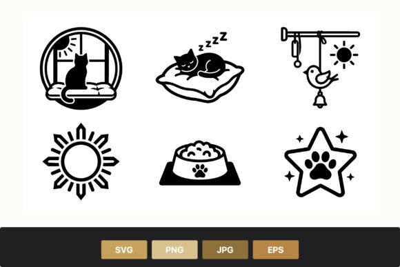 Cat Paw Icons Black and White