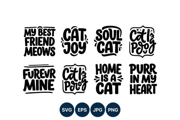 Cat Phrase Lettering Set Black and White