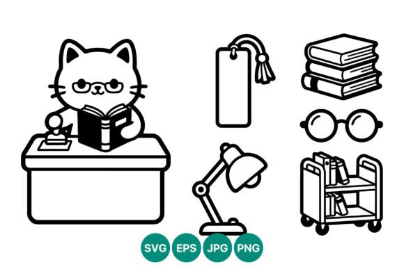Cat Reading Book with Glasses Vector