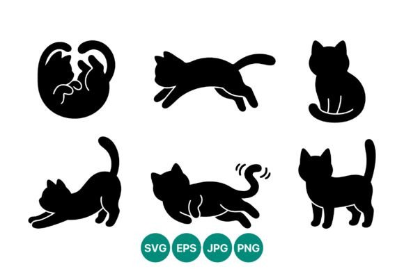 Cat Silhouettes in Black on White