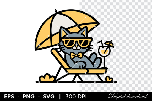 Cool Cat Relaxing on Beach Chair