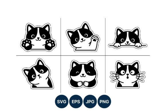 Cute Black and White Cat Faces Vector