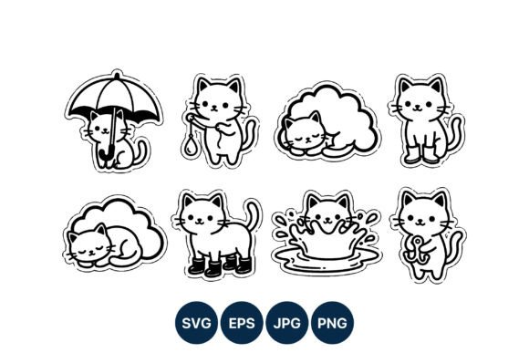 Cute Black and White Cat Icons