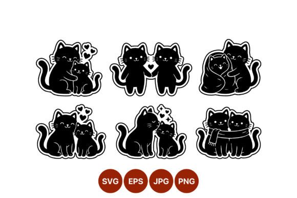 Cute Black Cat Pair Love Vector
