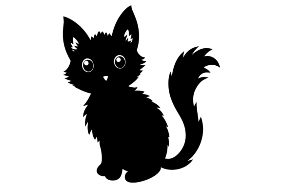Cute Black Silhouette of a Fluffy Kitten