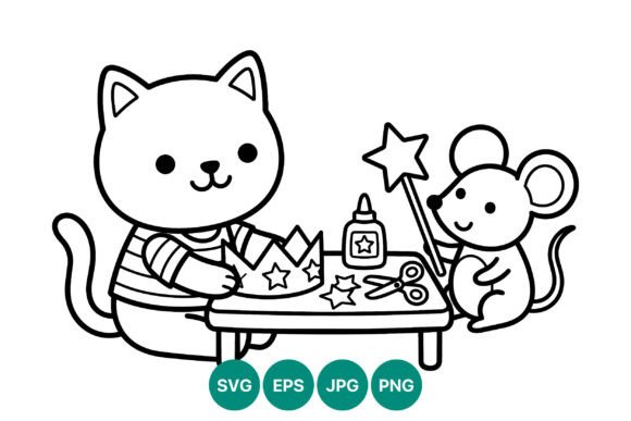 Cute Cat and Mouse Crafting Star Crown