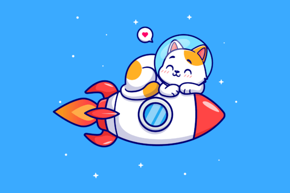 Cute Cat Astronaut Lay on Rocket Cartoon