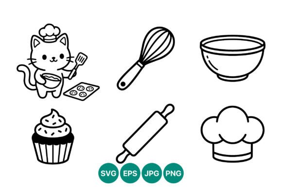 Cute Cat Chef Baking Cookie Vector Art