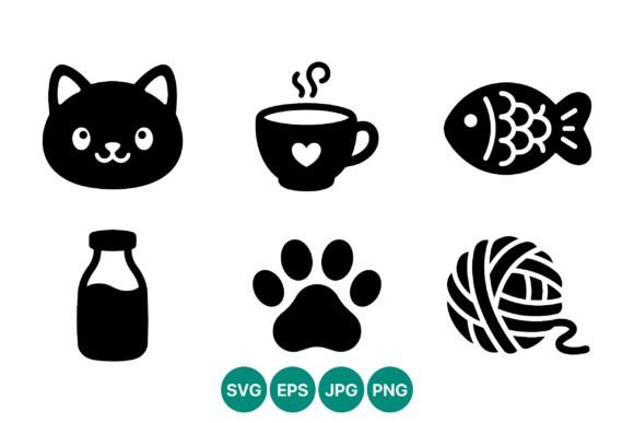 Cute Cat Face Coffee Fish Milk Paw Yarn