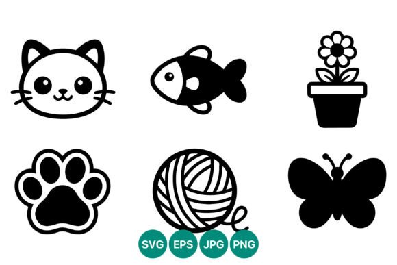 Cute Cat Fish Flower Paw Yarn Butterfly