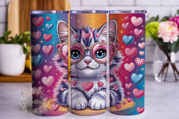 Cute Cat Heart Glasses Tumbler Wrap