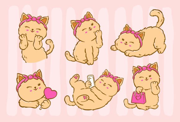 Cute Cat Kitten Wearing Pink Bow Illutra