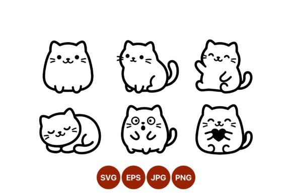 Cute Cat Line Art Vector Set