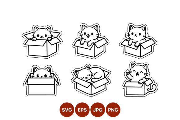 Cute Cat Playing in Box Vector