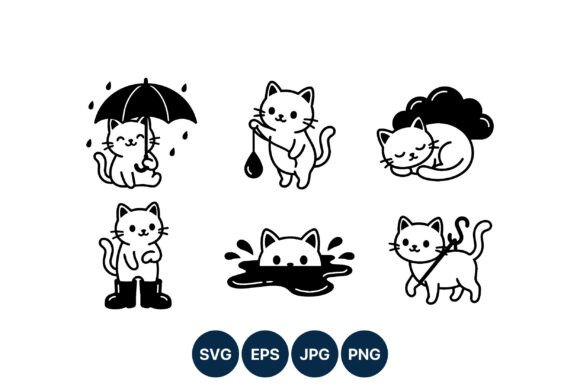 Cute Cat Rain Vector Art