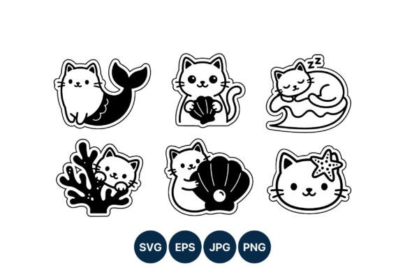 Cute Cat Sea Characters Vector