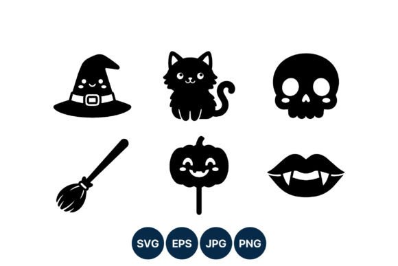 Cute Halloween Icons Witch Cat Pumpkin