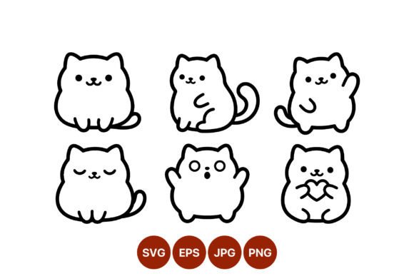 Cute Kawaii Cat Vector Characters
