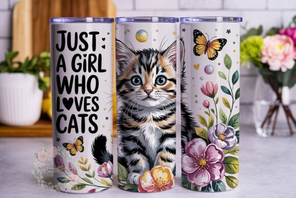 Cute Kitten Floral 20oz Tumbler Wrap