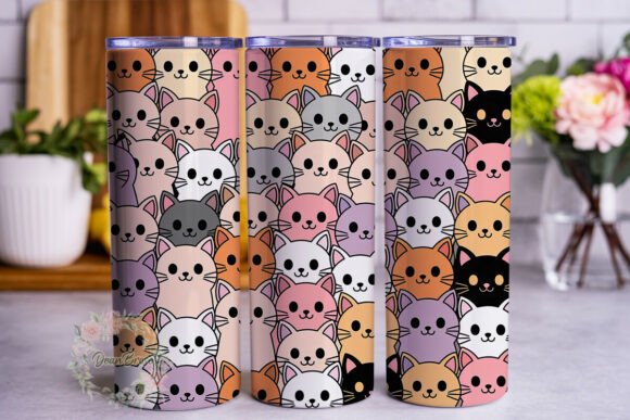 Cute Pastel Cat Crowd Tumbler Wrap