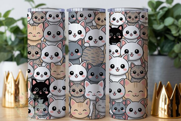 Cute Pastel Cat Faces 20oz Tumbler Wrap