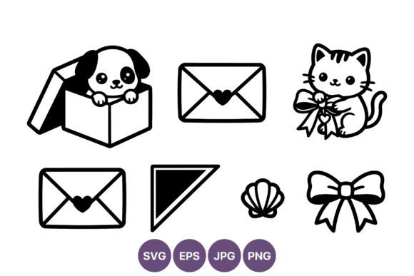 Cute Puppy and Cat Line Art Icons