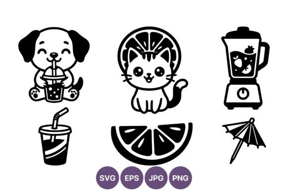 Cute Puppy and Cat with Bubble Tea