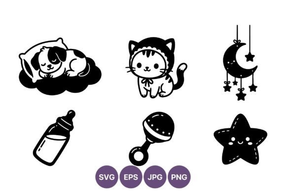 Cute Puppy and Kitten Baby Items Vector