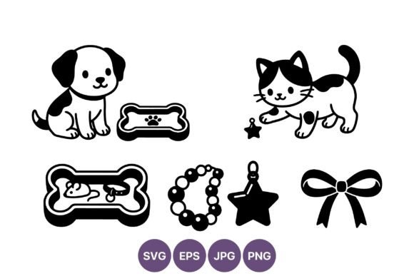 Cute Puppy and Kitten Vector Art