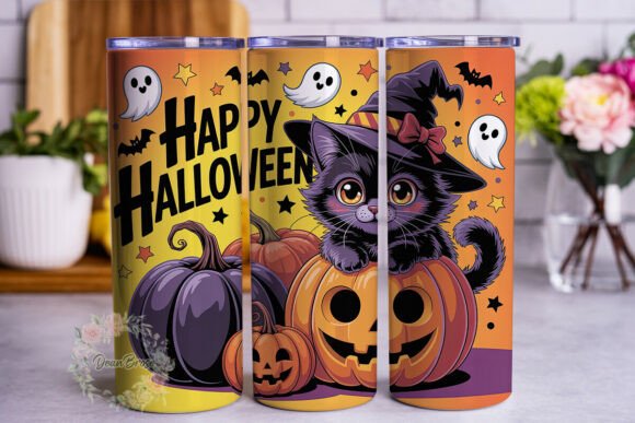 Cute Witch Cat Pumpkin Tumbler Wrap
