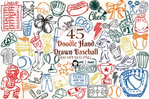 Doodle Hand Drawn Baseball SVG PNG