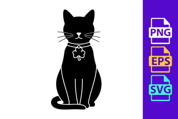 Elegant Black Cat with Clover Charm