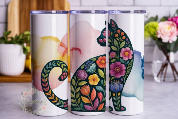 Floral Cat Silhouette 20oz Tumbler Wrap