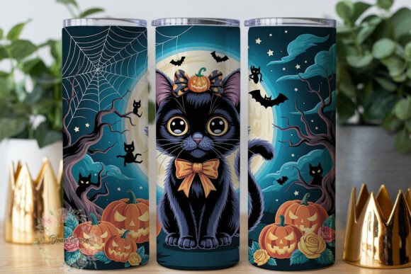 Halloween Black Cat Pumpkin Tumbler