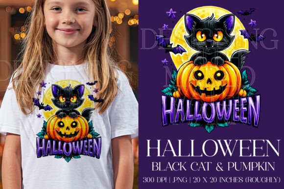 Halloween Black Cat TShirt PNG Graphic 6