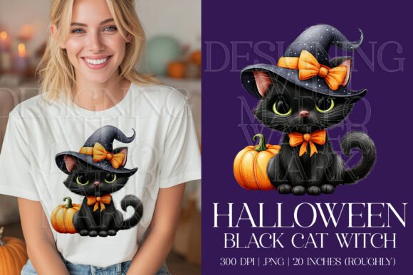 Halloween Black Witch Cat PNG Graphic G5