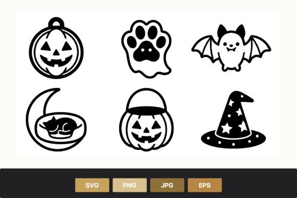 Halloween Icons Pumpkin Bat Cat Paw