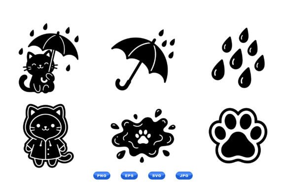 Kawaii Rainy Cat Clipart