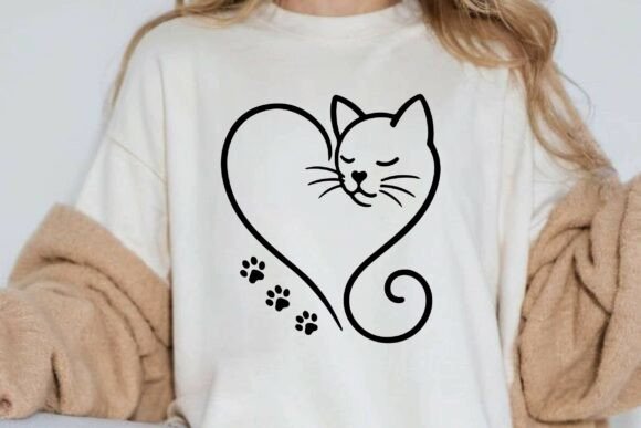 Minimalist Cat Heart Clipart Vector
