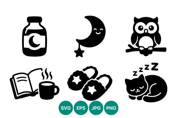 Nighttime Icons with Owl Moon Cat